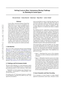 Solving Learn-to-Race Autonomous Racing Challenge by Planning in Latent
  Space