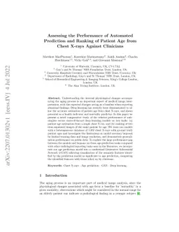 Assessing the Performance of Automated Prediction and Ranking of Patient
  Age from Chest X-rays Against Clinicians
