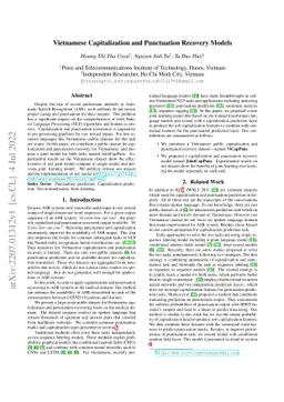 Vietnamese Capitalization and Punctuation Recovery Models