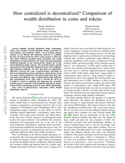 How centralized is decentralized? Comparison of wealth distribution in
  coins and tokens