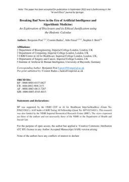 Breaking Bad News in the Era of Artificial Intelligence and Algorithmic
  Medicine: An Exploration of Disclosure and its Ethical Justification using
  the Hedonic Calculus
