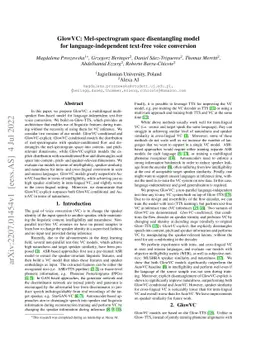 GlowVC: Mel-spectrogram space disentangling model for
  language-independent text-free voice conversion