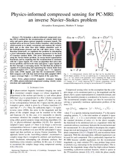 Physics-informed compressed sensing for PC-MRI: an inverse Navier-Stokes
  problem