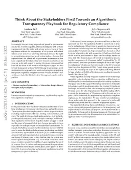 Think About the Stakeholders First! Towards an Algorithmic Transparency
  Playbook for Regulatory Compliance