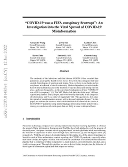 "COVID-19 was a FIFA conspiracy #curropt": An Investigation into the
  Viral Spread of COVID-19 Misinformation