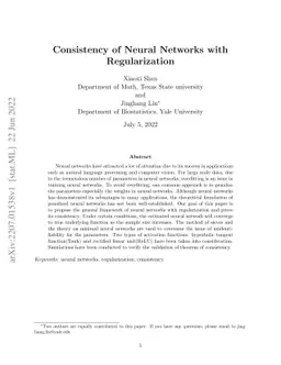 Consistency of Neural Networks with Regularization