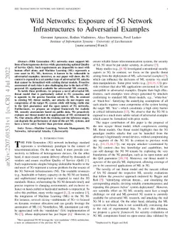 Wild Networks: Exposure of 5G Network Infrastructures to Adversarial
  Examples