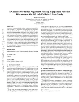 A Cascade Model for Argument Mining in Japanese Political Discussions:
  the QA Lab-PoliInfo-3 Case Study