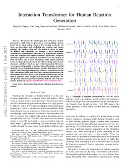Interaction Transformer for Human Reaction Generation