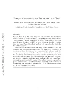 Emergency Management and Recovery of Luna Classic