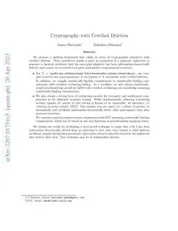 Cryptography with Certified Deletion