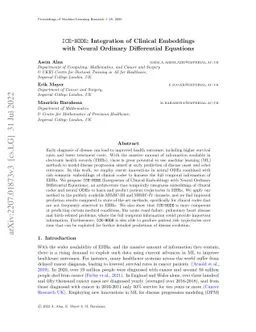 ICE-NODE: Integration of Clinical Embeddings with Neural Ordinary
  Differential Equations
