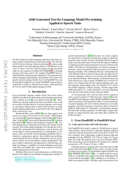 ASR-Generated Text for Language Model Pre-training Applied to Speech
  Tasks