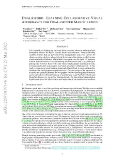 DualAfford: Learning Collaborative Visual Affordance for Dual-gripper
  Manipulation