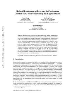 Robust Reinforcement Learning in Continuous Control Tasks with
  Uncertainty Set Regularization