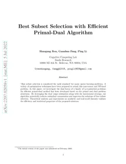 Best Subset Selection with Efficient Primal-Dual Algorithm