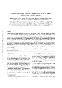 Resource Allocation in Multicore Elastic Optical Networks: A Deep
  Reinforcement Learning Approach