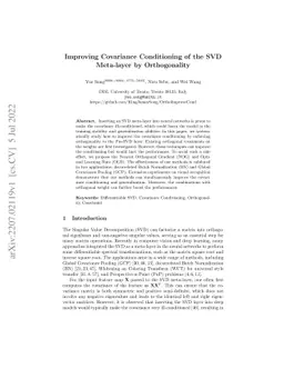 Improving Covariance Conditioning of the SVD Meta-layer by Orthogonality