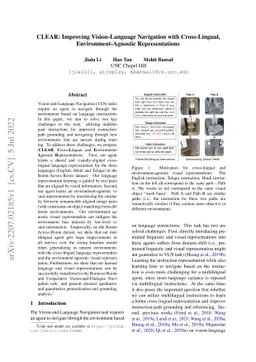 CLEAR: Improving Vision-Language Navigation with Cross-Lingual,
  Environment-Agnostic Representations
