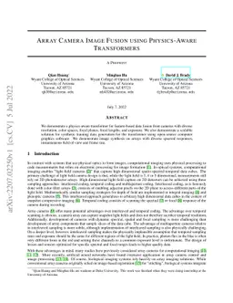 Array Camera Image Fusion using Physics-Aware Transformers