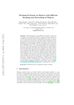 Mechanical Search on Shelves with Efficient Stacking and Destacking of
  Objects