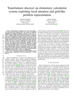 Transformers discover an elementary calculation system exploiting local
  attention and grid-like problem representation