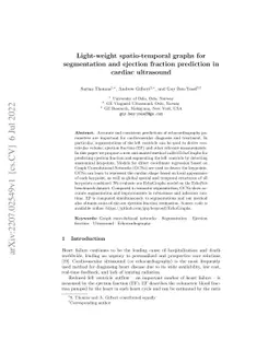 Light-weight spatio-temporal graphs for segmentation and ejection
  fraction prediction in cardiac ultrasound