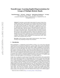 NeuralGrasps: Learning Implicit Representations for Grasps of Multiple
  Robotic Hands