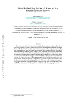 Word Embedding for Social Sciences: An Interdisciplinary Survey