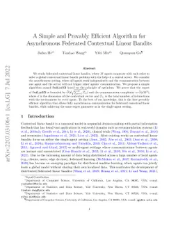 A Simple and Provably Efficient Algorithm for Asynchronous Federated
  Contextual Linear Bandits