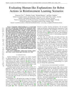Evaluating Human-like Explanations for Robot Actions in Reinforcement
  Learning Scenarios