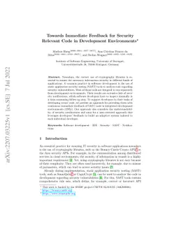 Towards Immediate Feedback for Security Relevant Code in Development
  Environments