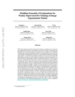 Distilling Ensemble of Explanations for Weakly-Supervised Pre-Training
  of Image Segmentation Models