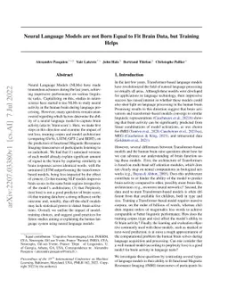 Neural Language Models are not Born Equal to Fit Brain Data, but
  Training Helps