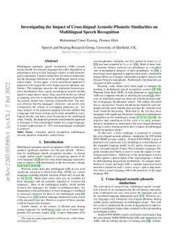 Investigating the Impact of Cross-lingual Acoustic-Phonetic Similarities
  on Multilingual Speech Recognition