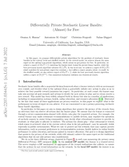 Differentially Private Stochastic Linear Bandits: (Almost) for Free