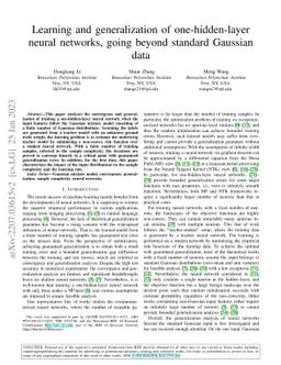 Learning and generalization of one-hidden-layer neural networks, going
  beyond standard Gaussian data
