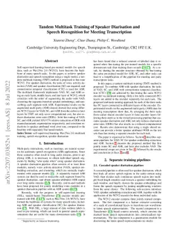 Tandem Multitask Training of Speaker Diarisation and Speech Recognition
  for Meeting Transcription
