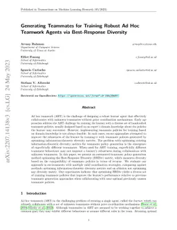 Generating Teammates for Training Robust Ad Hoc Teamwork Agents via
  Best-Response Diversity
