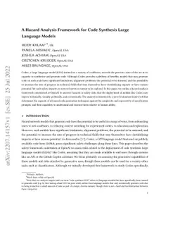 A Hazard Analysis Framework for Code Synthesis Large Language Models
