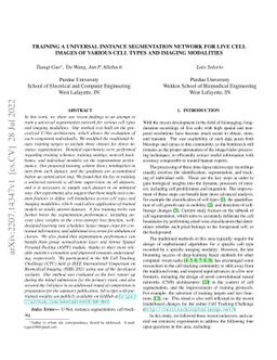 Training a universal instance segmentation network for live cell images
  of various cell types and imaging modalities