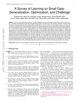 A Survey of Learning on Small Data: Generalization, Optimization, and
  Challenge