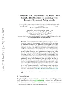 Centrality and Consistency: Two-Stage Clean Samples Identification for
  Learning with Instance-Dependent Noisy Labels