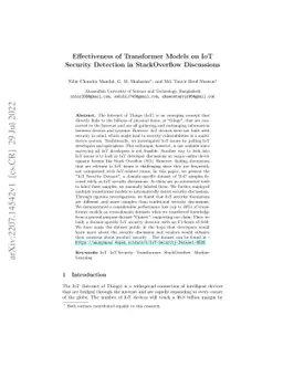 Effectiveness of Transformer Models on IoT Security Detection in
  StackOverflow Discussions