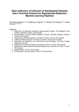 Open-radiomics: A Collection of Standardized Datasets and a Technical Protocol for Reproducible Radiomics Machine Learning Pipelines