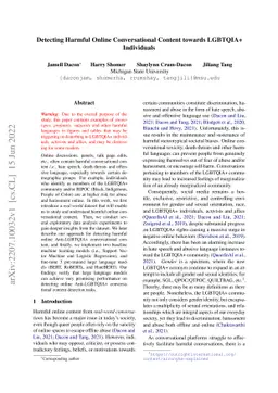Detecting Harmful Online Conversational Content towards LGBTQIA+
  Individuals