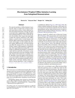 Discriminator-Weighted Offline Imitation Learning from Suboptimal
  Demonstrations
