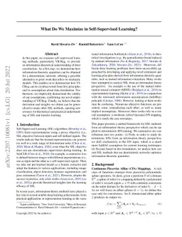 What Do We Maximize in Self-Supervised Learning?