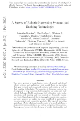 A Survey of Robotic Harvesting Systems and Enabling Technologies