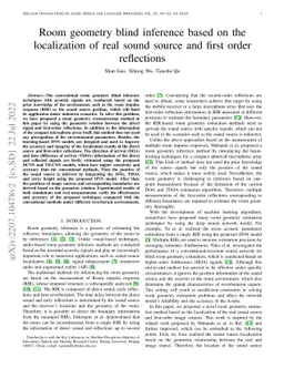 Room geometry blind inference based on the localization of real sound
  source and first order reflections